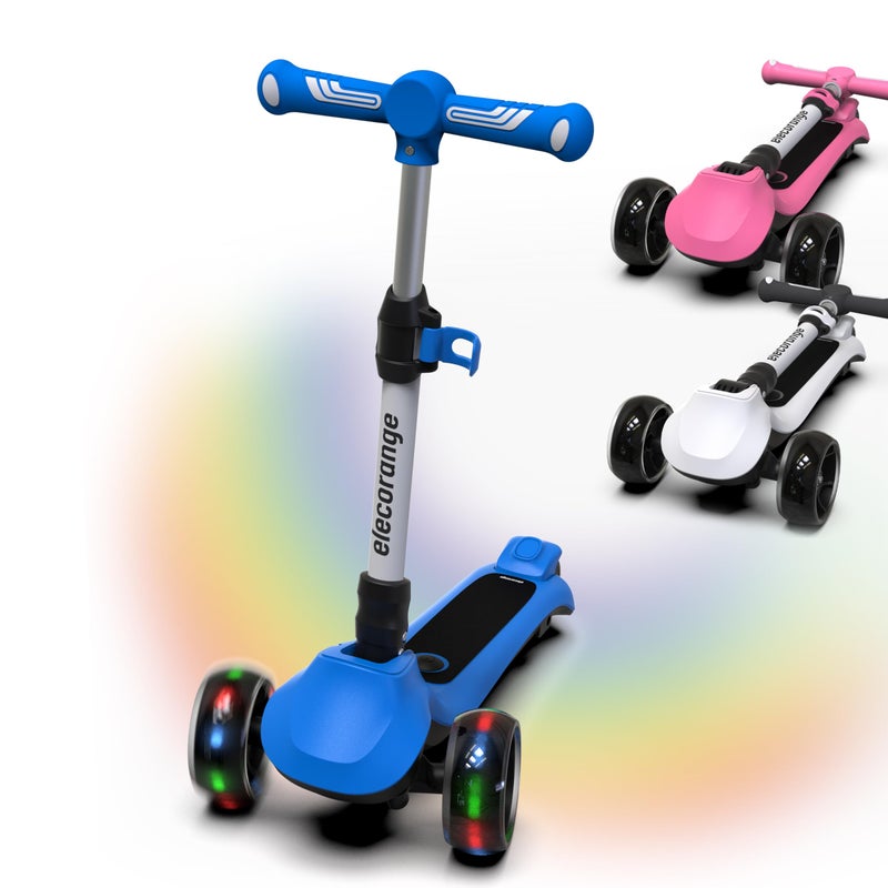 Elecorange T200 Electirc Scooter for Kids Light Up Big LED Wheels Flashing Deck Adjustable Heights 3 Wheeled Scooters Balance Training Scooter for Kids 37 46 3 Blue - Image 2