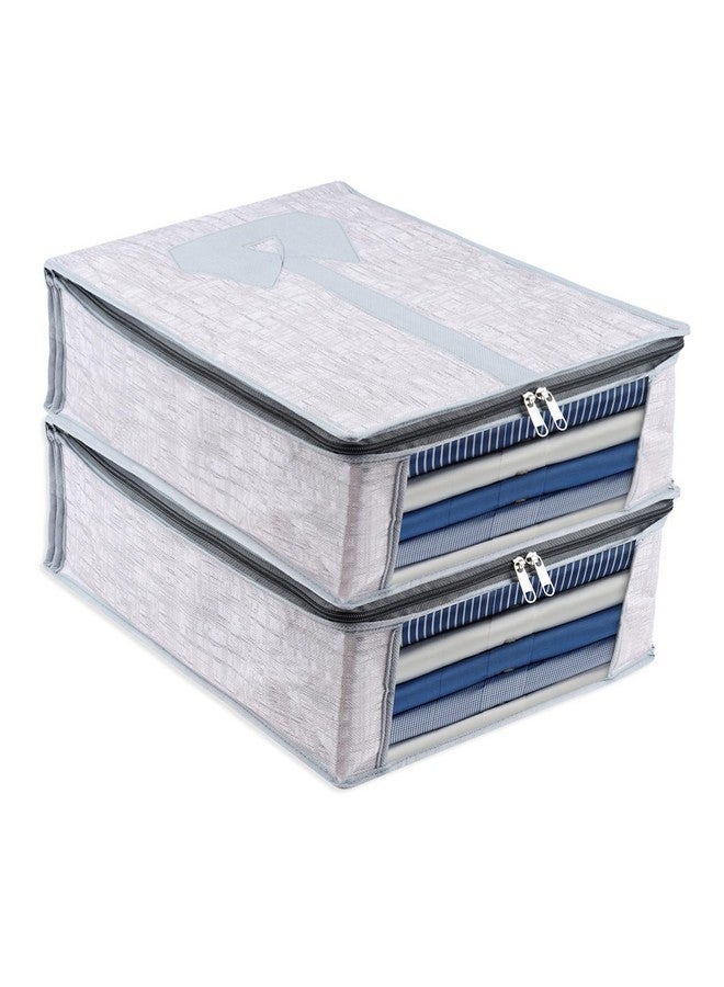 Kuber Industries Shirt Cover | Shirt Storage Organizer | Foldable Shirt Cover | Wardrobe Organizer With Transparent Window | Jute Printed Shirt Bag | Pack Of 2 | Gray, 32 CM, 16 Cm - Image 1