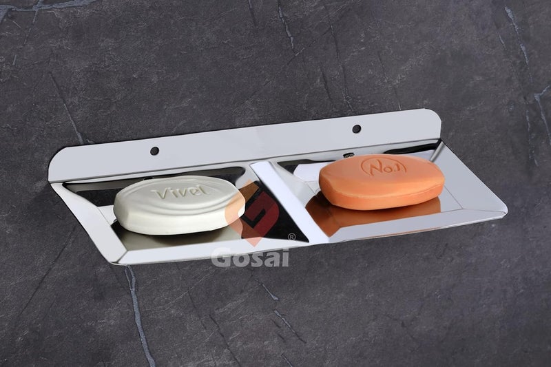 GOSAI Bahtroom Accessories Stainless Steel Double Soap Dish Holder Wall Mounted Soap Case Soap Holder Luxurious Double Soap Dish Holder Pack of 1 pcs - Image 5