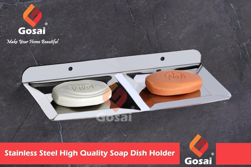GOSAI Bahtroom Accessories Stainless Steel Double Soap Dish Holder Wall Mounted Soap Case Soap Holder Luxurious Double Soap Dish Holder Pack of 1 pcs - Image 3