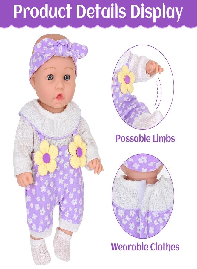 DOTVOSY 12" Flower Pattern Baby Doll With Backpack Carrier Can Store Clothes and Accessories,12 Inch Baby Dolls Set In Gift Box With Hanky Pacifier Bottle Pretend Baby Care Toy For Girl Child Toddler 3+ Gifts - Image 5