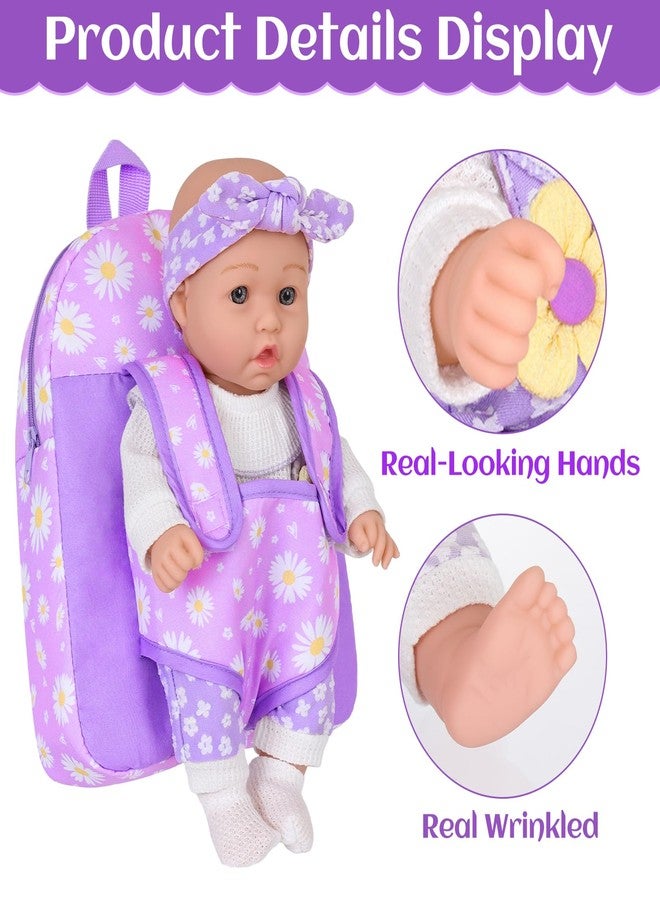 DOTVOSY 12" Flower Pattern Baby Doll With Backpack Carrier Can Store Clothes and Accessories,12 Inch Baby Dolls Set In Gift Box With Hanky Pacifier Bottle Pretend Baby Care Toy For Girl Child Toddler 3+ Gifts - Image 4