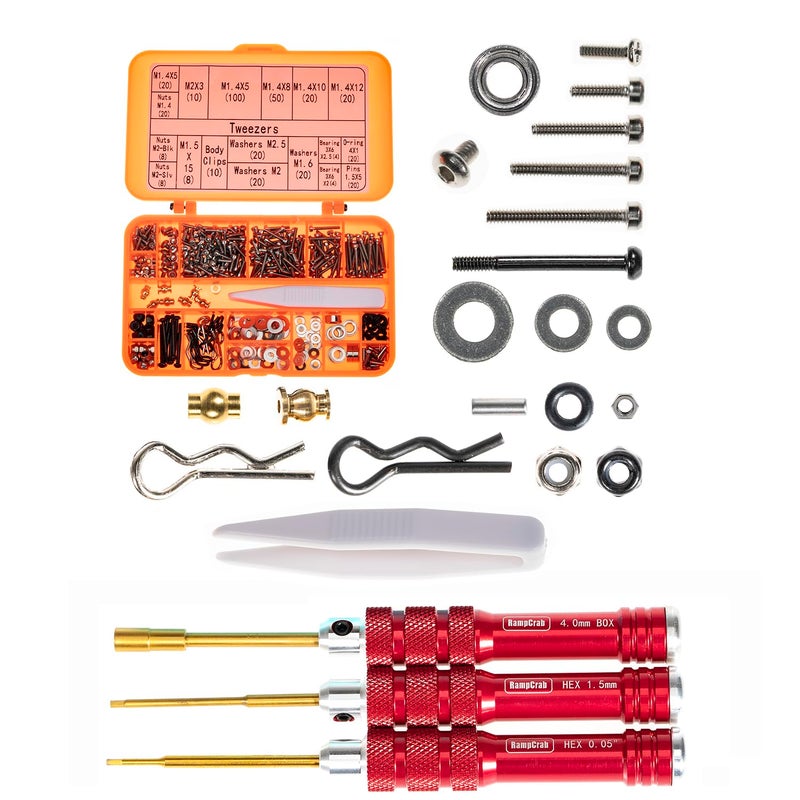 RampCrab Screws Kit for SCX24 AX24 Cup Head 380 Pcs 304 Stainless Steel Screws Bearing Screws Screwdriver Set with Box for 124 RC Crawler Car Axial SCX24 C10 Deadbolt JLU Gladiator Bronco - Image 3