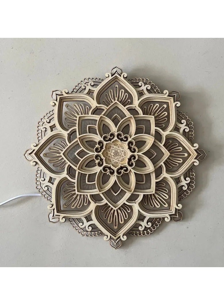 Beauenty A mandala yoga room night light LED multi-layer wood creative lotus shape atmosphere light living room bedroom bathroom kitchen wall decoration  - Image 1