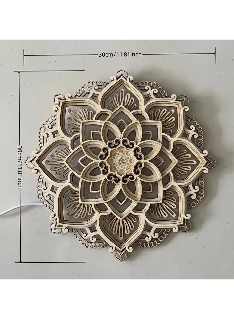 Beauenty A mandala yoga room night light LED multi-layer wood creative lotus shape atmosphere light living room bedroom bathroom kitchen wall decoration  - Image 2