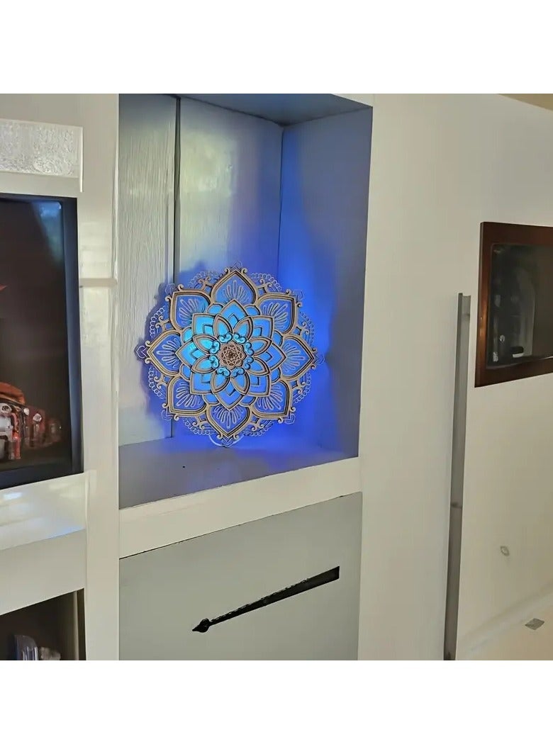 Beauenty A mandala yoga room night light LED multi-layer wood creative lotus shape atmosphere light living room bedroom bathroom kitchen wall decoration  - Image 3