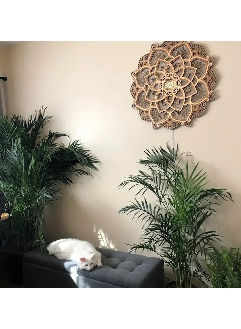 Beauenty A mandala yoga room night light LED multi-layer wood creative lotus shape atmosphere light living room bedroom bathroom kitchen wall decoration  - Image 5