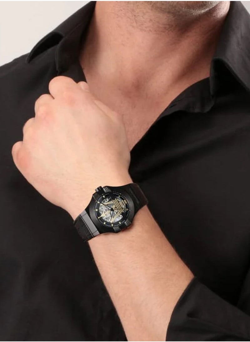 Maserati - Men's Potenza Automatic Black Leather Power Watch R8821108051 - 40mm - Image 1