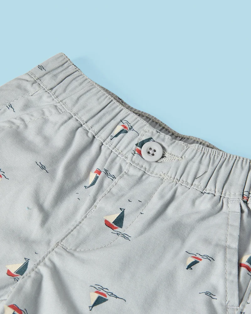 REDTAG Infant Boys Blue Printed Twill Shorts