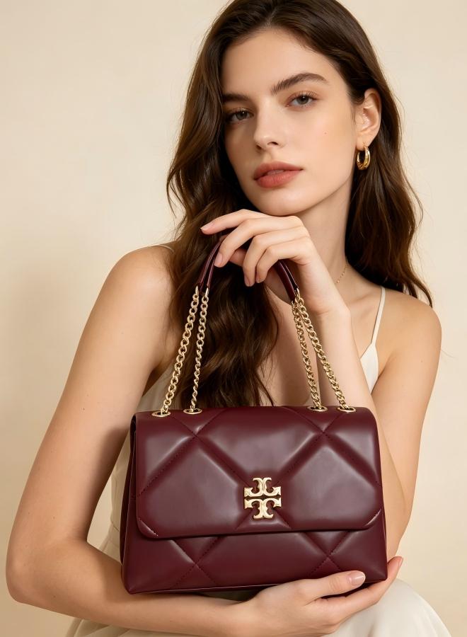Burch Brown diamond-patterned shoulder bag with gold chain strap and classic logo - Image 3