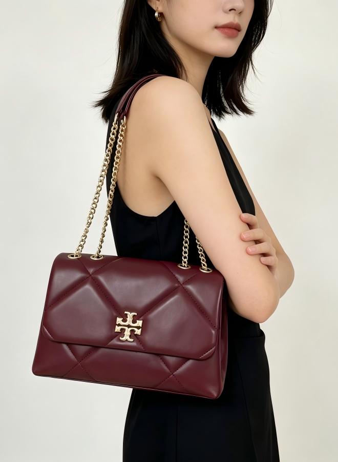 Burch Brown diamond-patterned shoulder bag with gold chain strap and classic logo - Image 2