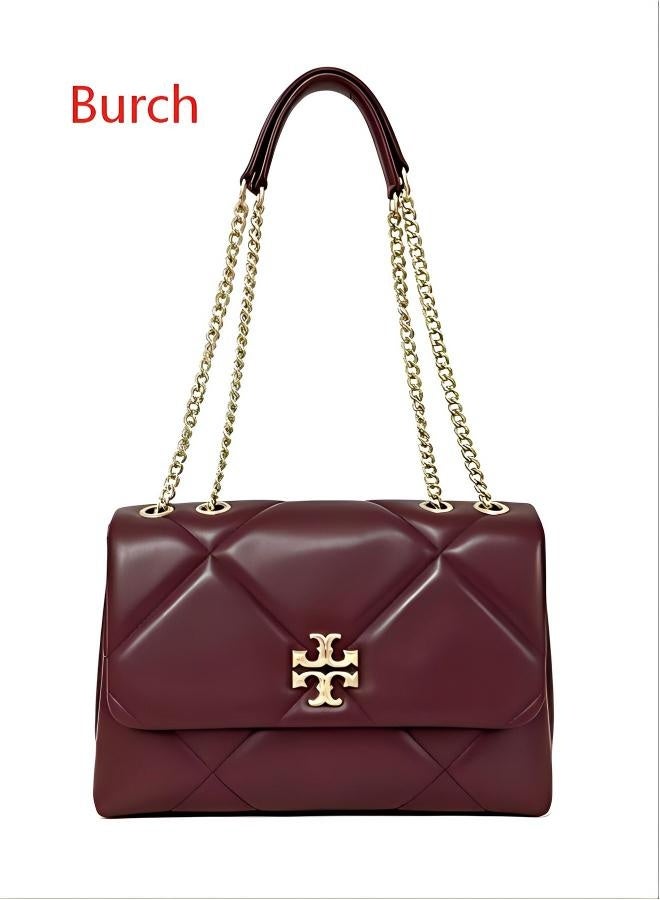 Burch Brown diamond-patterned shoulder bag with gold chain strap and classic logo - Image 1