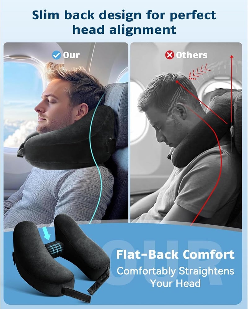 Inflatable Travel Neck Pillow, H Shape Hooded Airplane Pillow, Fast Inflation & Pressure Control, Suitable for Car, Train, Plane (Black) - Image 4
