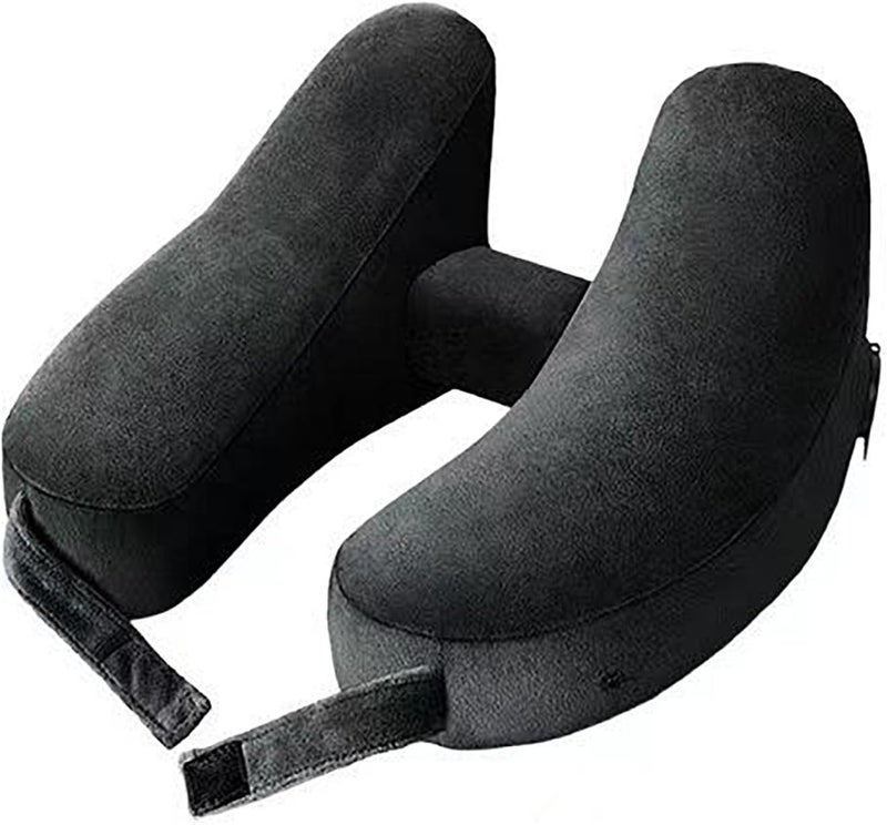 Inflatable Travel Neck Pillow, H Shape Hooded Airplane Pillow, Fast Inflation & Pressure Control, Suitable for Car, Train, Plane (Black) - Image 1
