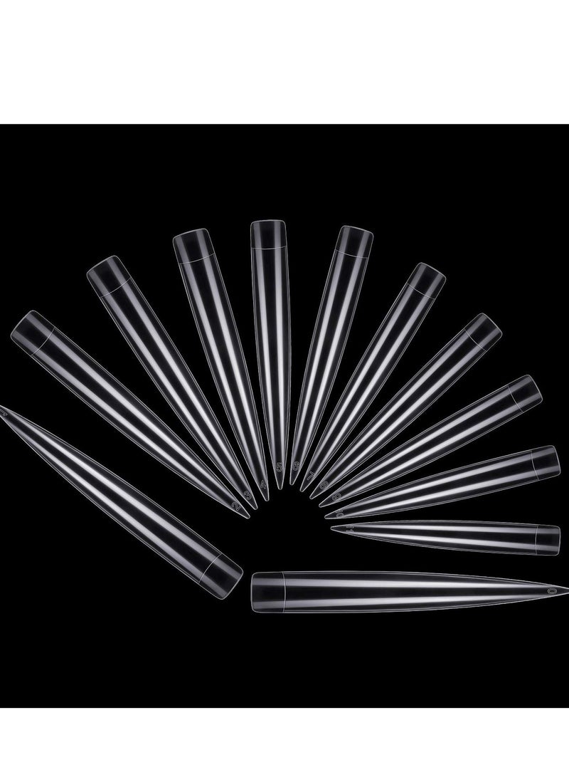 KASTWAVE Transparent Display Long Pointed Nail, 240 Pieces DIY Nail Patch Extra Long Fake Nails Practice Training Art Design Display Nail Salon Show Ladies and Girls Fake Nail Tool Kit - Image 1