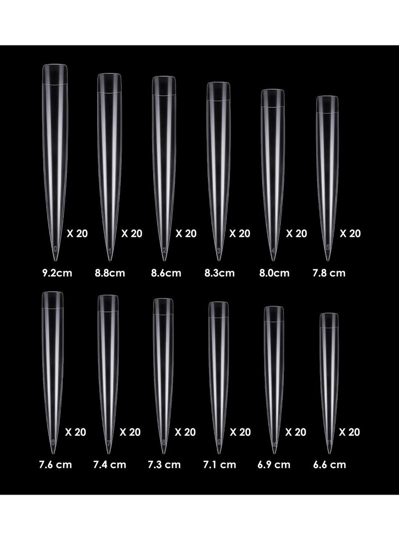 KASTWAVE Transparent Display Long Pointed Nail, 240 Pieces DIY Nail Patch Extra Long Fake Nails Practice Training Art Design Display Nail Salon Show Ladies and Girls Fake Nail Tool Kit - Image 2