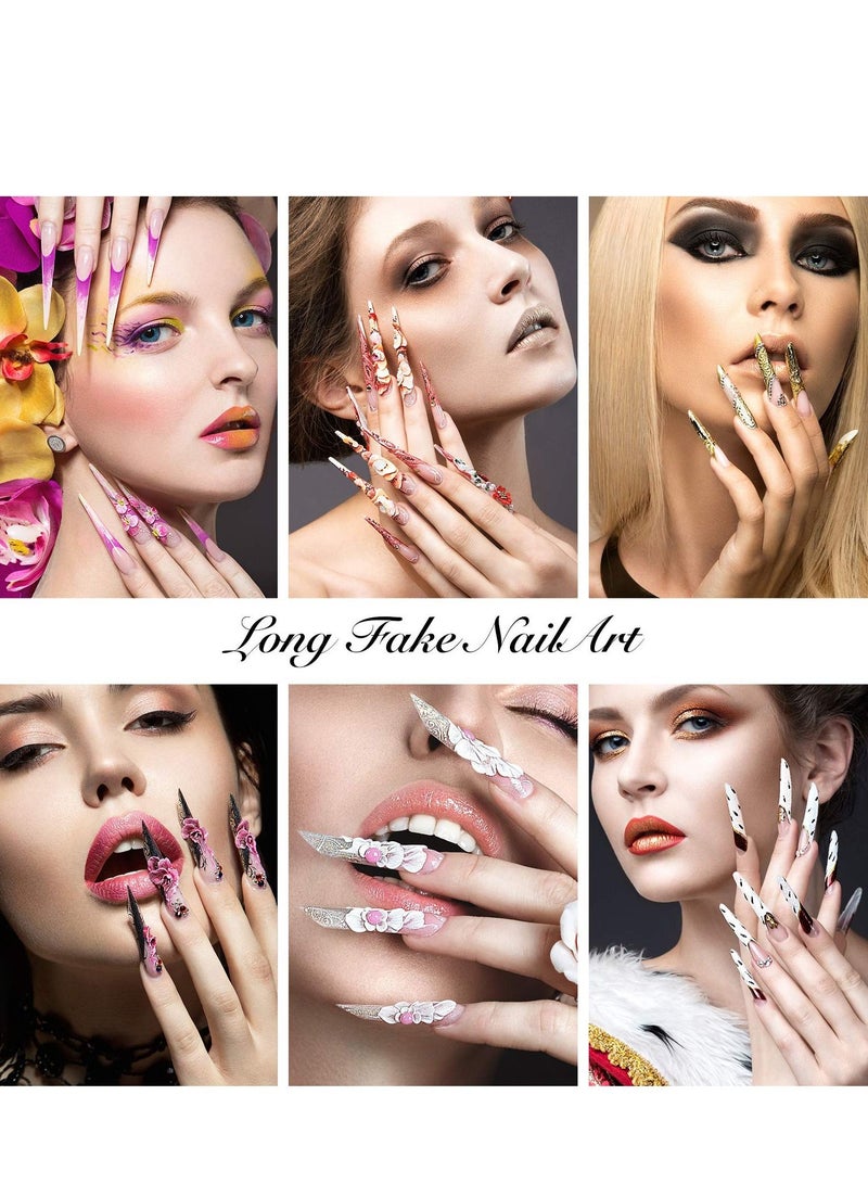 KASTWAVE Transparent Display Long Pointed Nail, 240 Pieces DIY Nail Patch Extra Long Fake Nails Practice Training Art Design Display Nail Salon Show Ladies and Girls Fake Nail Tool Kit - Image 5