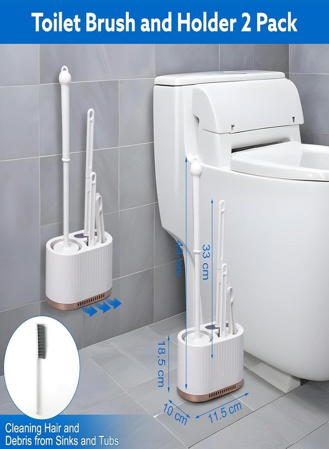 Riviox Toilet Bowl Brush and Holder Wall Mounted Silicone Flat Toilet Cleaner Set Cleaning Tool Bathroom Cute Tool Toilet Scrubber Long Handle Toilet Brush with Plastic Handle (4 in 1 Toilet Bowl) - Image 3