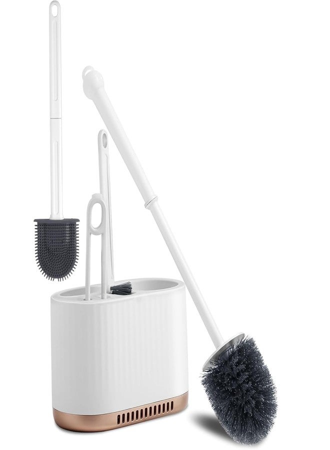 Riviox Toilet Bowl Brush and Holder Wall Mounted Silicone Flat Toilet Cleaner Set Cleaning Tool Bathroom Cute Tool Toilet Scrubber Long Handle Toilet Brush with Plastic Handle (4 in 1 Toilet Bowl) - Image 1