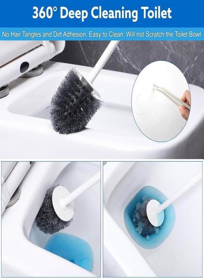 Riviox Toilet Bowl Brush and Holder Wall Mounted Silicone Flat Toilet Cleaner Set Cleaning Tool Bathroom Cute Tool Toilet Scrubber Long Handle Toilet Brush with Plastic Handle (4 in 1 Toilet Bowl) - Image 5