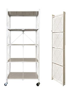 BLOOMING TIME 5 Tier White Foldable Storage Shelves Folding Metal Shelf With Wheels For Garage Kitchen Home Closet Office No Assembly  - Image 1