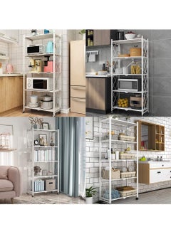 BLOOMING TIME 5 Tier White Foldable Storage Shelves Folding Metal Shelf With Wheels For Garage Kitchen Home Closet Office No Assembly  - Image 4
