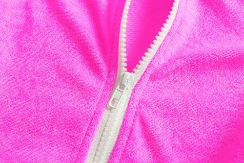 LUCKYGAL Girls Swimsuit Cover Up Zip-Up Swim Coverup Rose Red Terry Beach Bathing Suit, Size 8 9 - Image 2