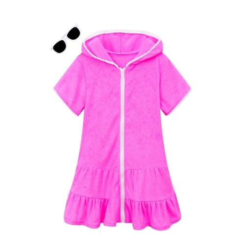 LUCKYGAL Girls Swimsuit Cover Up Zip-Up Swim Coverup Rose Red Terry Beach Bathing Suit, Size 8 9 - Image 1