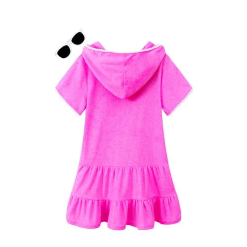 LUCKYGAL Girls Swimsuit Cover Up Zip-Up Swim Coverup Rose Red Terry Beach Bathing Suit, Size 8 9 - Image 3