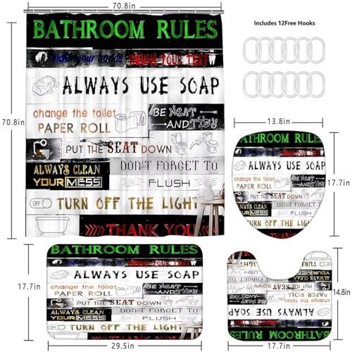AZHM Letter Plank Pattern Shower Curtain Set for Bathroom 4 Pcs Black Bathroom Accessory Decor Sets with Shower Curtain and Rugs - Image 4