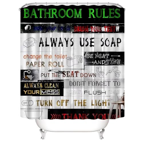 AZHM Letter Plank Pattern Shower Curtain Set for Bathroom 4 Pcs Black Bathroom Accessory Decor Sets with Shower Curtain and Rugs - Image 2