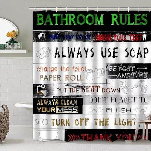 AZHM Letter Plank Pattern Shower Curtain Set for Bathroom 4 Pcs Black Bathroom Accessory Decor Sets with Shower Curtain and Rugs - Image 5