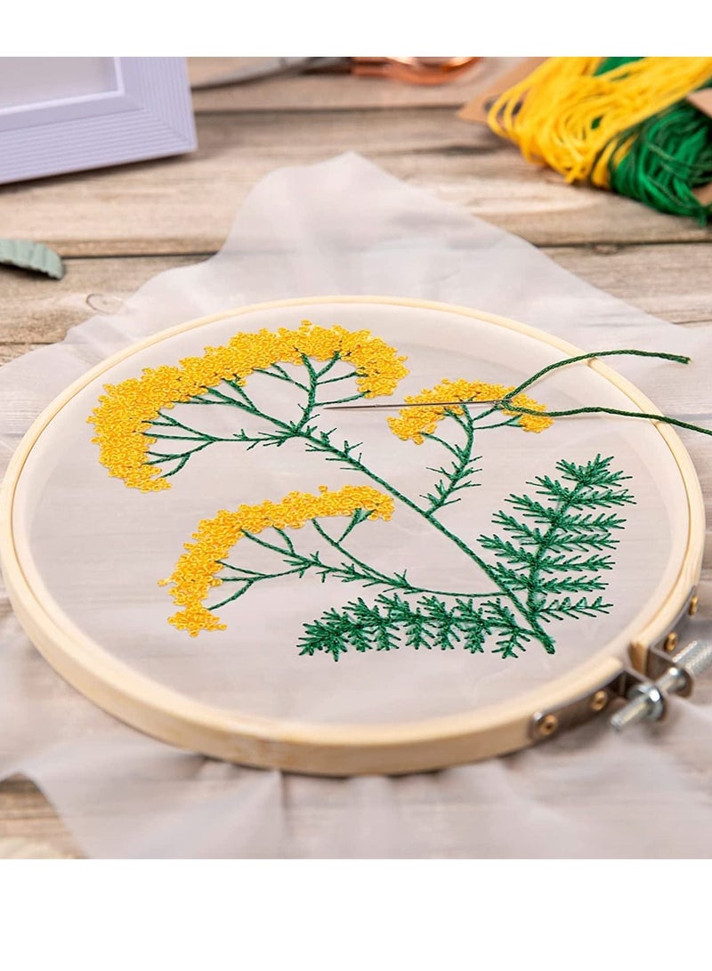 Y&D Embroidery Starter Kit with Flower Pattern and Instruction Clear Organza Floral Needlepoint Cross Stitch Hoop Threads Needle Scissors for Beginners DIY Craft 4 Pack  - Image 2