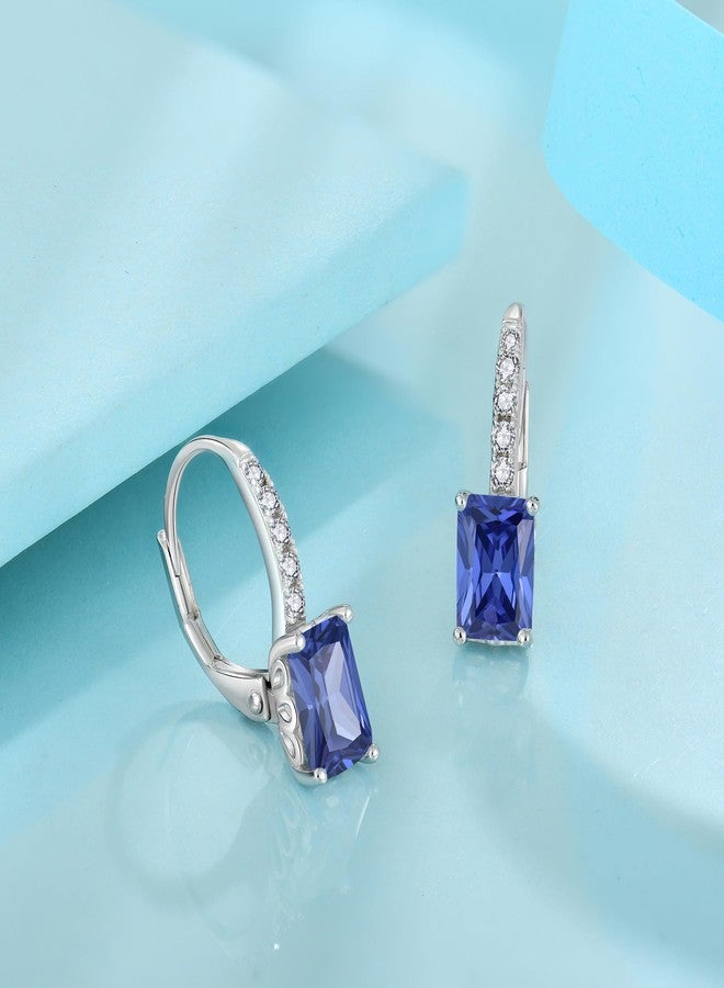 FJ Princess Cut Dangle Drop Earrings 925 Sterling Silver Leverback Square Solitaire Earrings Tanzanite December Birthstone Jewelry for Women - Image 4