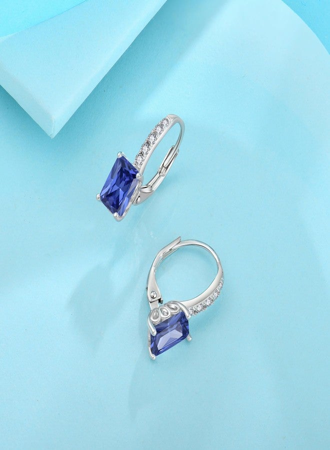 FJ Princess Cut Dangle Drop Earrings 925 Sterling Silver Leverback Square Solitaire Earrings Tanzanite December Birthstone Jewelry for Women - Image 5