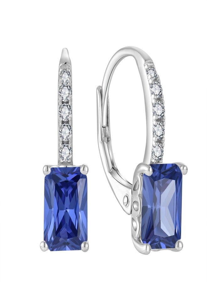 FJ Princess Cut Dangle Drop Earrings 925 Sterling Silver Leverback Square Solitaire Earrings Tanzanite December Birthstone Jewelry for Women - Image 1
