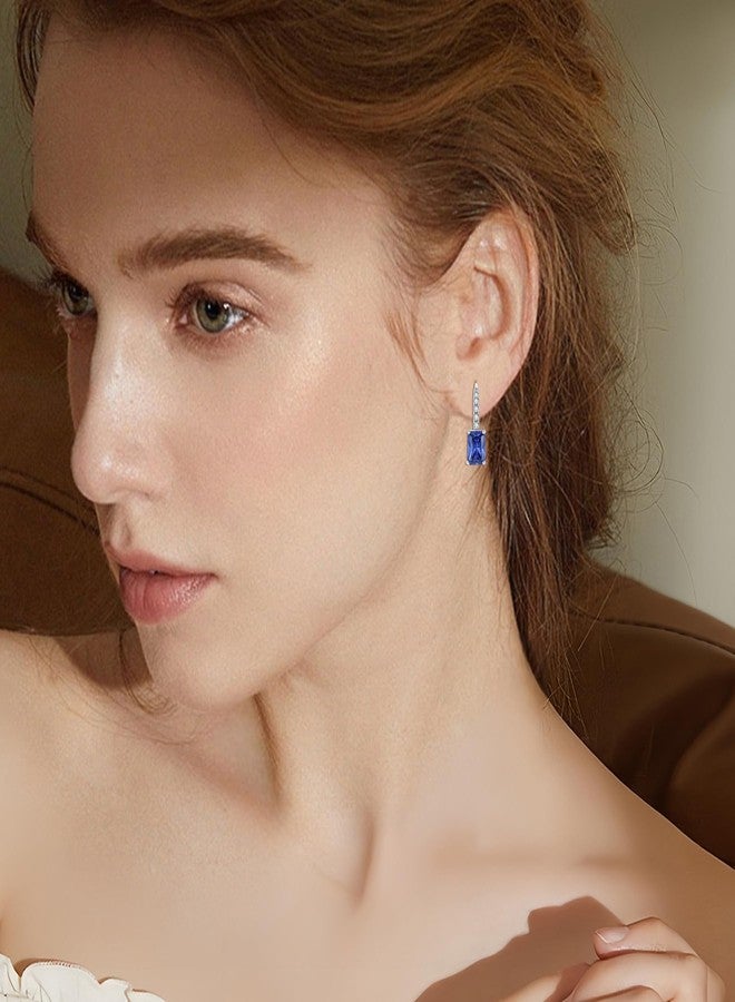 FJ Princess Cut Dangle Drop Earrings 925 Sterling Silver Leverback Square Solitaire Earrings Tanzanite December Birthstone Jewelry for Women - Image 2