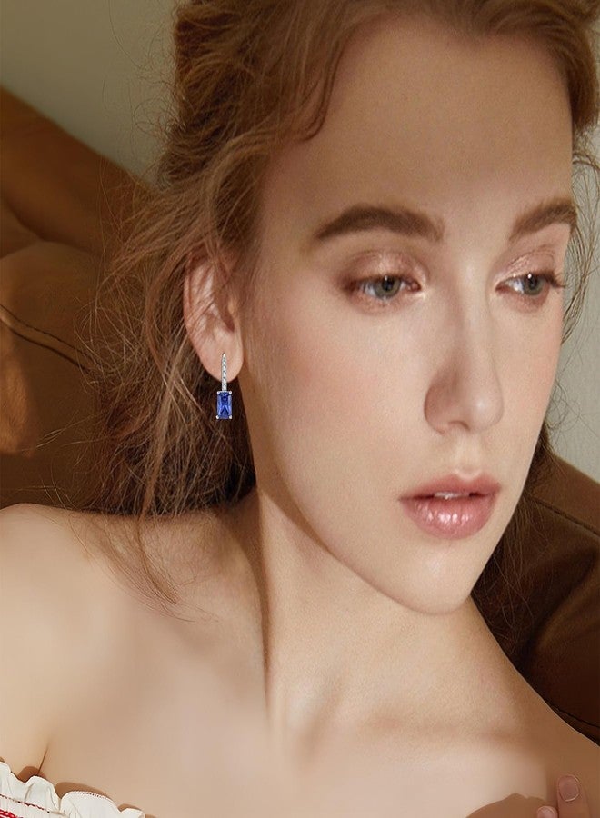 FJ Princess Cut Dangle Drop Earrings 925 Sterling Silver Leverback Square Solitaire Earrings Tanzanite December Birthstone Jewelry for Women - Image 3