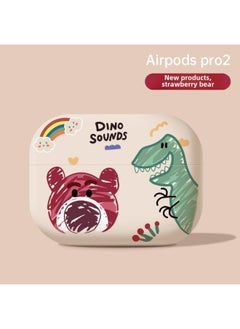 Strawberry Bear Family Airpods Protective Case Cartoon Cute Suitable For Apple 1/2/3 Generation Bluetooth Headset Soft Case-Color:Dinosaur Strawberry Bear-creamy-white-Model:AirpdosPRO2 Generation