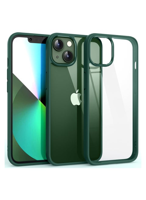 جراب شفاف مقاوم للصدمات لهاتف iPhone 14 Plus/15 Plus غير قابل للاصفرار، حماية من السقوط العسكري بطول 10 أقدام، ظهر شفاف صلب، حافة من السيليكون، وسائد هوائية بأربع زوايا، غطاء حماية من السقوط (أخضر)