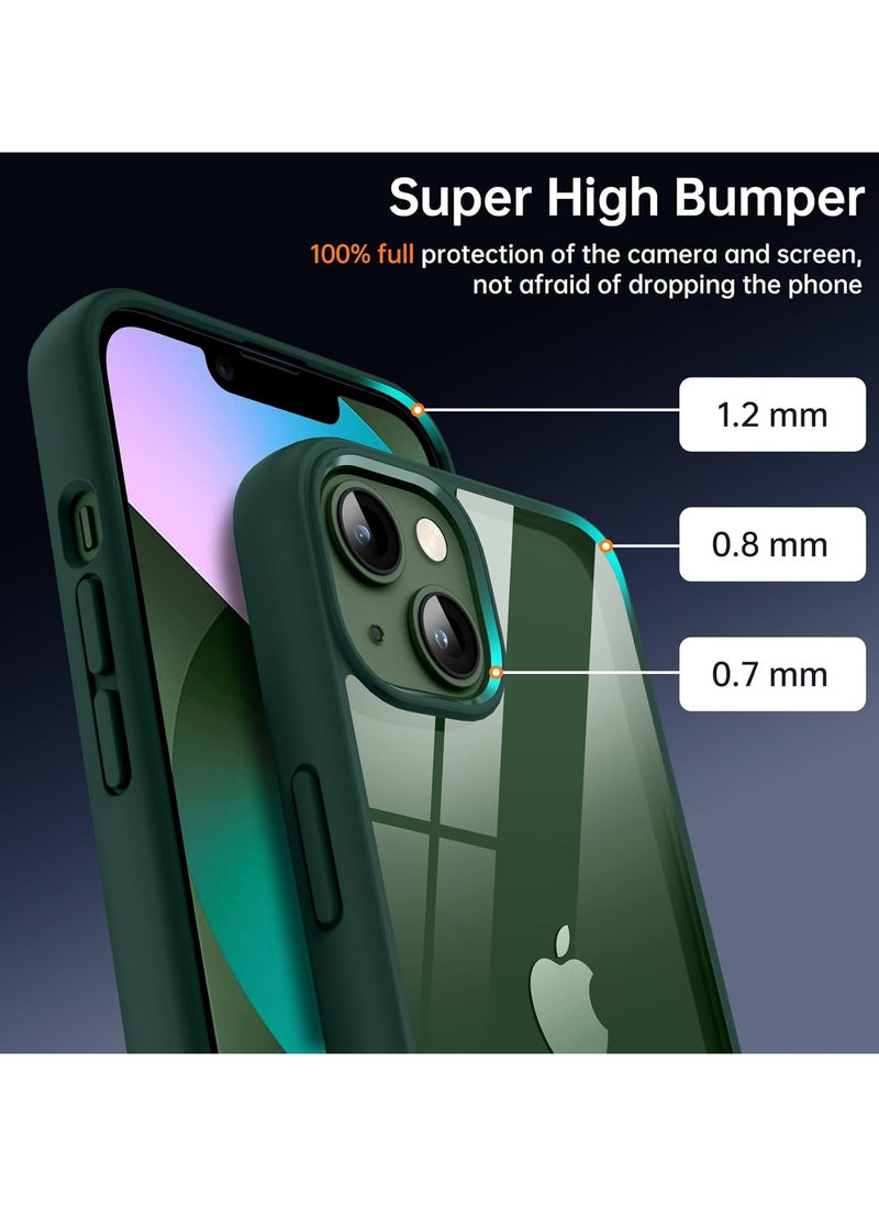 ماركة غير محددة - جراب شفاف مقاوم للصدمات لهاتف iPhone 14 Plus/15 Plus غير قابل للاصفرار، حماية من السقوط العسكري بطول 10 أقدام، ظهر شفاف صلب، حافة من السيليكون، وسائد هوائية بأربع زوايا، غطاء حماية من السقوط (أخضر) - Image 1