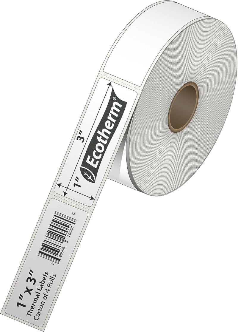 Ecotherm 1" x 3" Thermal Labels | 4 Rolls | 2720 Labels | fits Zebra, Godex, Arkscan, iDPRT, Offnova Thermal Label Printers and More | Blank White Adhesive Stickers by - Image 2