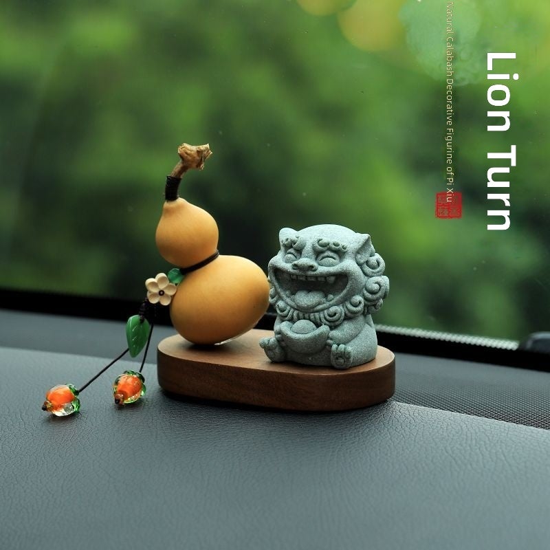 Lion Fortune Pixiu Gourd Car Ornament - Chinese Style Interior Decor for Men