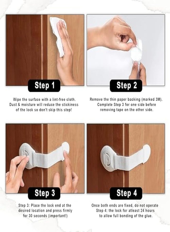 GLUN® Safety Locks Drawer Belt, 10 Piece Pack, White Colour Table Drawer Lock Belt, Strong Adhesive Tape, Locks for Drawers, Cabinets, Fridge, Cupboard Lock - Image 5