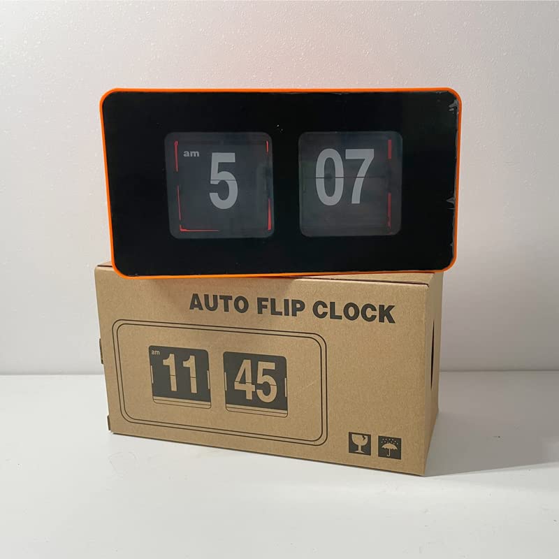 BHning 12Hours Large Display Wall & Desk Clock - Easy Read Flip Clock with Bold Numbers, Dual Mount, Quiet Non-Ticking for Bedroom, Kitchen, Office - Warm Orange Decor - Image 3
