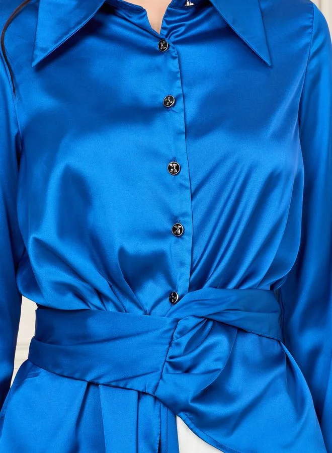 ستايلي Satin Cuffed Sleeves Wrap Shirt
