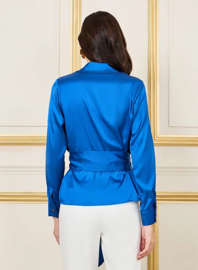 ستايلي Satin Cuffed Sleeves Wrap Shirt