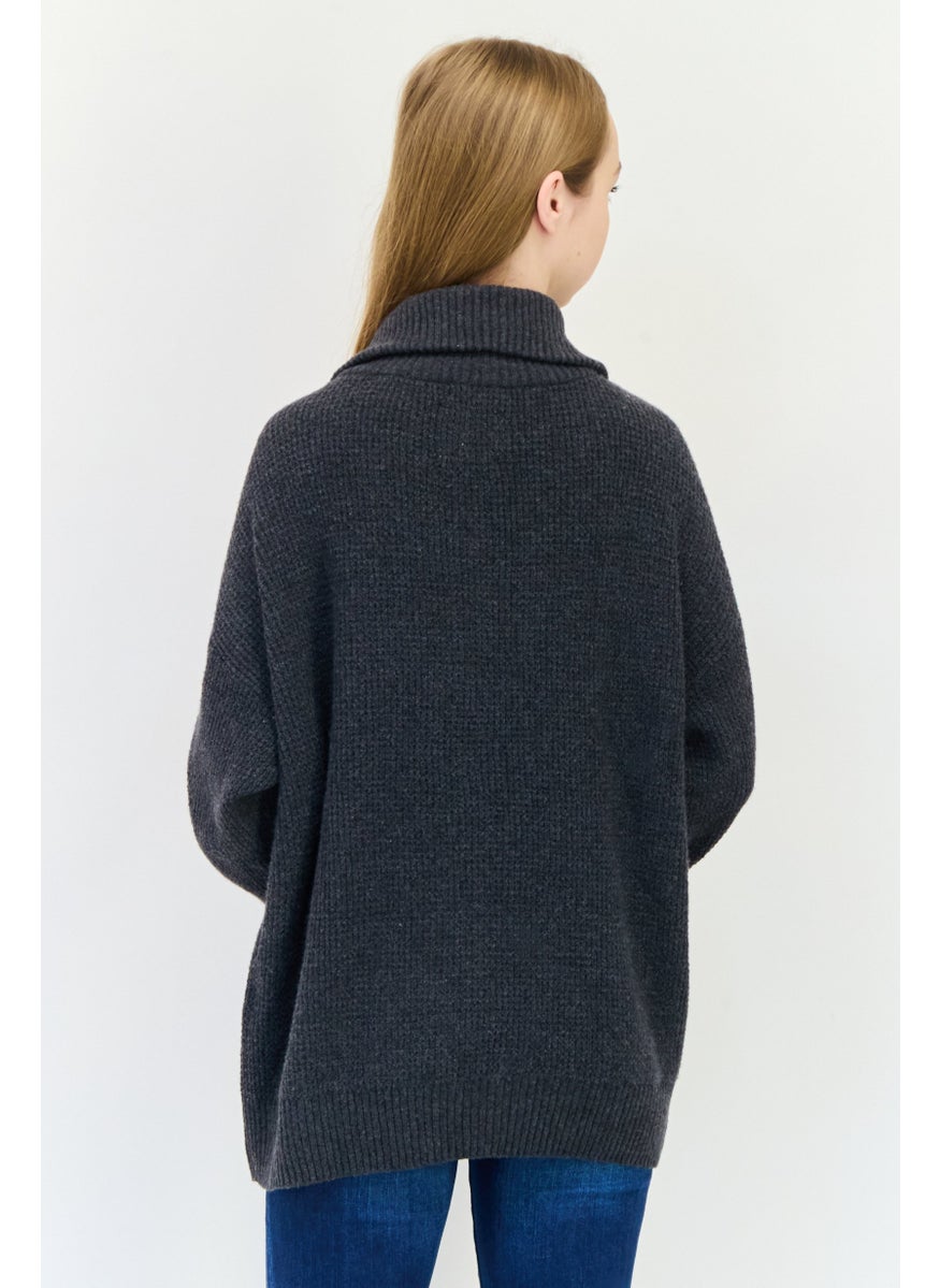 Aerie Women Turtle Neck Knitted Sweater , Grey  - Image 3