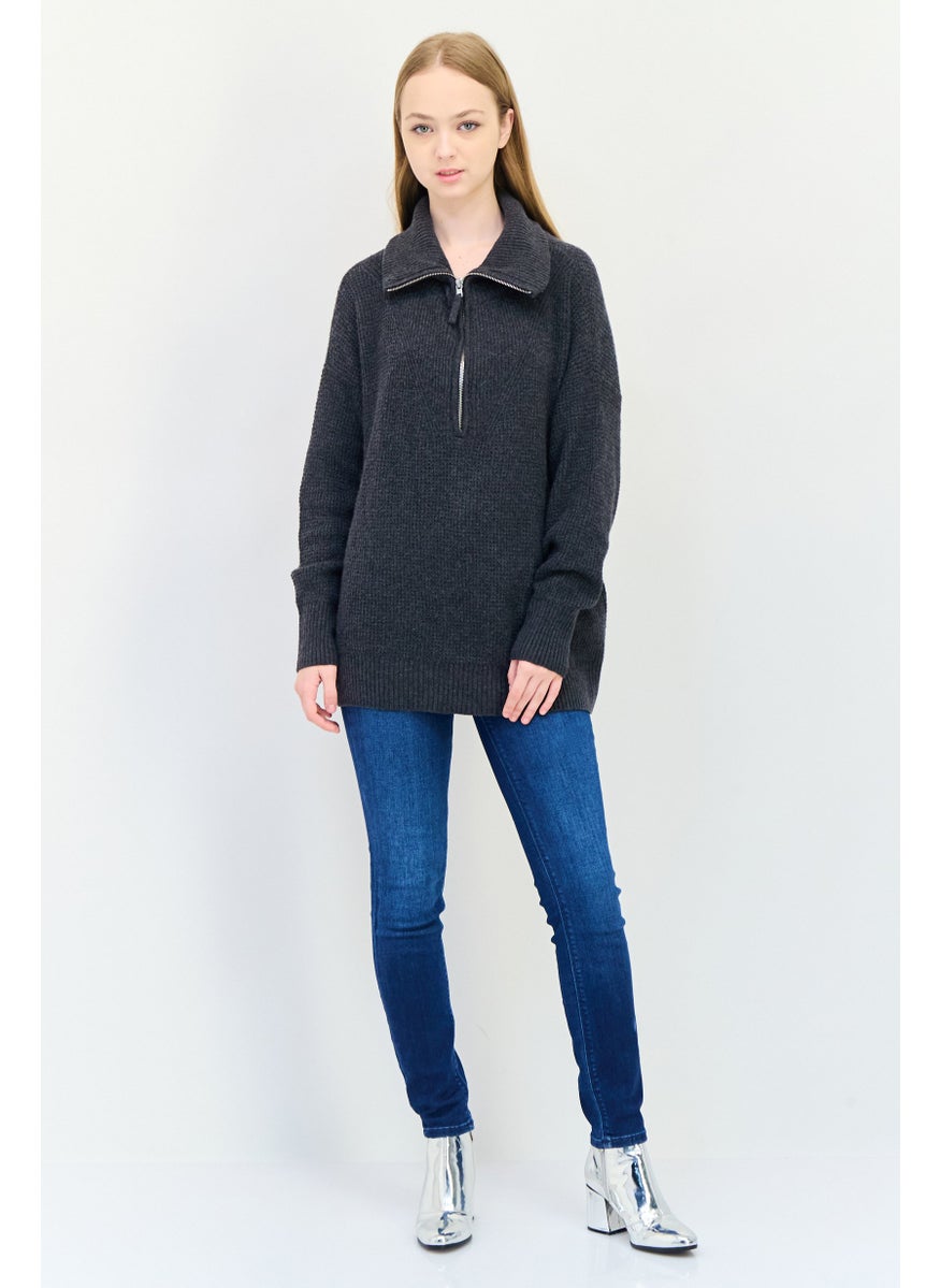 Aerie Women Turtle Neck Knitted Sweater , Grey  - Image 4