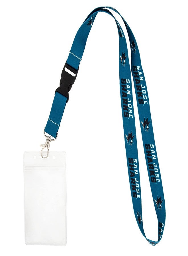 Desert Cactus San Jose Sharks Lanyard NHL National Hockey League Car Keys ID Badge Holder Lanyard Keychain Buckle (Blue with Pouch) - Image 1
